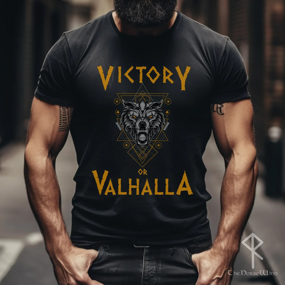 Victory Or Valhalla Viking T-Shirt, Fenrir Wolf